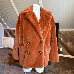Free People Kate Faux Fur Coat in Cognac